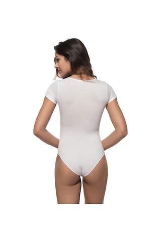Lirona Fit Kesim - Bisiklet Yaka Kısa Kol Kancalı Body, Tesettür Body So Beyaz