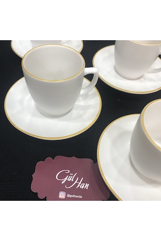 Keramika Türk Kahve Fincan Takımı 12 Parça Mat Beyaz El Dekor