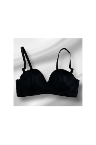 Pretty Wiolina 4030 Kalın Çizgili Kumaş Lazer Kesim Dikişsiz Push Up Dolgulu El Destekli Sütyen Siyah