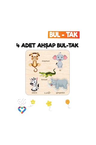 Eğitici 4 Adet Bul-tak Oyuncak Hayvanlar, Orman Hayvanları , Raka