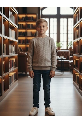 Erkek Çocuk Dokulu Kumaş Kazak-16353 Gri