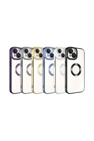 Case 4u Apple iPhone Uyumlu 15 Kılıf Kamera Korumalı Logo Gösteren Omega Kapak Koyu
