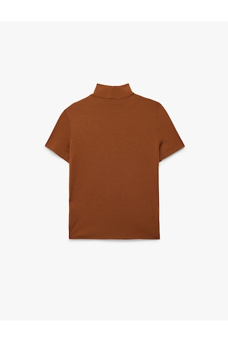 Koton Slim Fit Kısa Kollu Dik Yaka Tişört Kahverengi 6sak50329ek Kahve