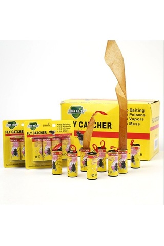 Bloomnest Kimyasalsız Çift Taraflı Sinek Tuzağı - Dış İç Uygun 24 Rulo Yapışkan Bant Tek Kullanımlık Sinek Yakalayıcı