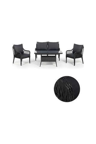 Dora Garden Home Zen Rattan Bahçe Balkon Takımı 2+1+1 Camlı Masalı Antrasit