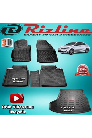 Toyota Corolla Uyumlu 3D Paspas +Bagaj Havuzu Siyah Sd 2013-2018 Rizline N11.9100