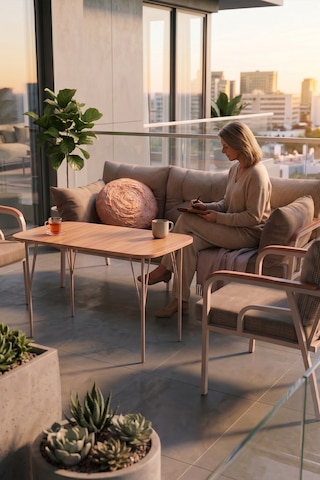 Ekon Serisi 1. Sınf 3+1+1 Ve 1 Adet Orta Sehpa 2 Yastıklı Bahçe Balkon Oturma Koltuk Takımı Cappucino İskelet Cappucino Minder