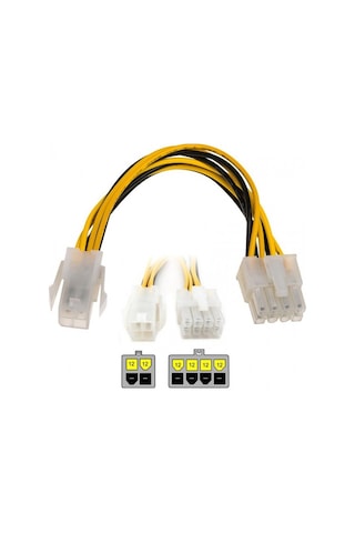 Atx 12v 4 Pin Cpu Güç Kablosu To 8 Pin Power Kablo 30 Cm - Kp-101