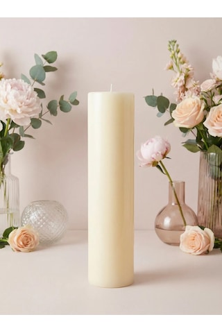 Dev Mum 10 Çap X 40 Cm Silindir Parafin Mum Uzun Süre Yanan Vanilya Kokulu Aromaterapi Mum Beyaz