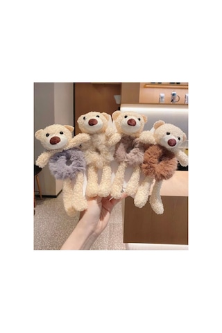 Ayıcıklı Lastik Peluş Toka Bej