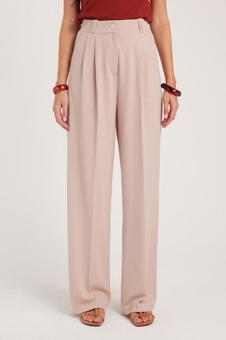 Tudors Kadın Regular Fit Klasik Kesim Yüksel Bel Geniş Paça Taş Pantolon-39585 Taş