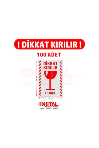 Dikkat Kırılır. Fragile. Uyarı Etiketi Dikkat Kırılacak Eşya 100 Adet-150MM.X100MM.