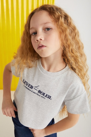 Grimelange Agate-grm24025 100% Pamuk Baskılı Kısa Kollu Kız Çocuk T-shirt Grimelanj T-shirt Gri Melanj