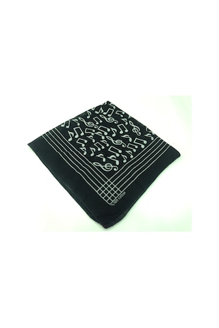 Siyah Notalı /Sol Anahtarlı Kare Bandana Fular %100 Cotton