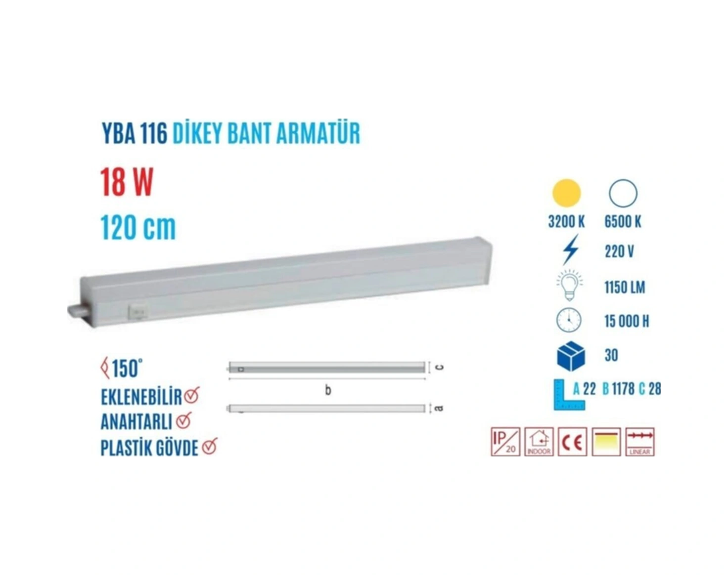 Ycl Yba-116g 18w 120cm Günışığı Led Bant Armatür