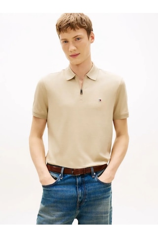 Tommy Hilfiger Mw0mw42758rbt Interlock Zip Reg Erkek Polo Tişört Bej