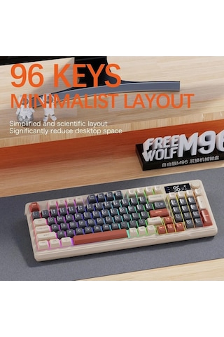 Miaextreme Atasoft Freewolf M96 Bluetooth/2.4g Kablosuz Klavye Işıklı Usb Type-c Kablolu Şarj Gösterge Panelli