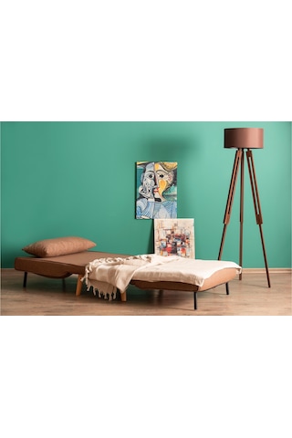 Folde 80 Tekli Yataklı Katlanır Koltuk Keten Açık Kahve Açık Kahverengi