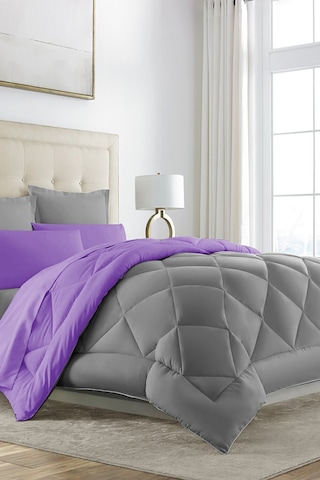 Alla Turca Çift Taraflı Lux Uyku Seti - Çift Kişilik Özel Çantalı Mor- Gri Mor - Gri