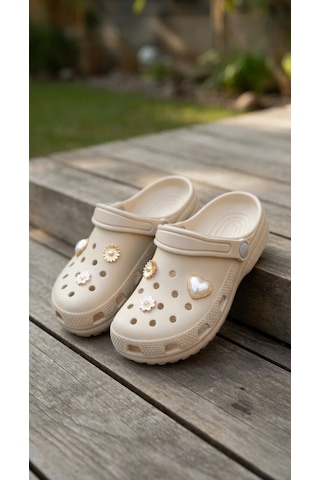 Stil Shoes Kadın Croks Eva Terlik Hafif Rahat Şık Taşlı Yumuşak Terlik Bej