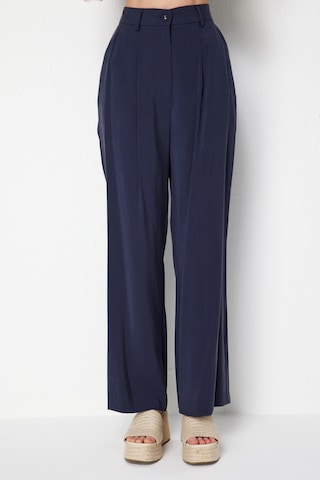 On Kadın Pile Detaylı Bol Paça Pantolon 74909 Indigo Indigo
