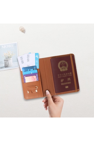 Micflip K02 İos Cihazlar İçin Findmy Özellikli Pasaport Kart Ve Sim Bölmeli Deri Cüzdan Kahverengi