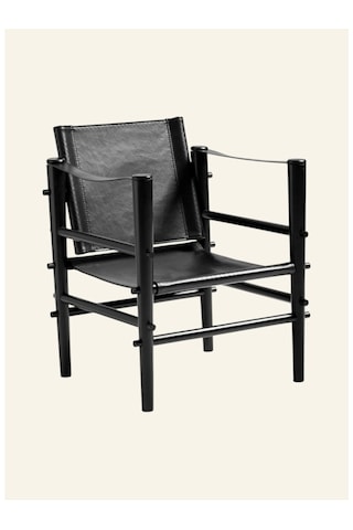 Cinas Noble Safari Lounge Koltuk Bambus Gövde Deri Oturum Skandinav Tarz 61x59x79 Cm Sandalye Siyah
