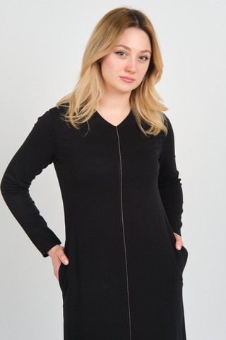 Sistas Kadın V Yaka Çift Cepli İnce Şerit Detaylı Maxi Elbise 23813 Siyah Siyah