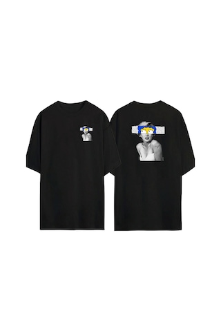Thewert Unisex Marilyn Monroe Simson Ön Arka Baskılı Sıyah Oversize T-shirt Siyah