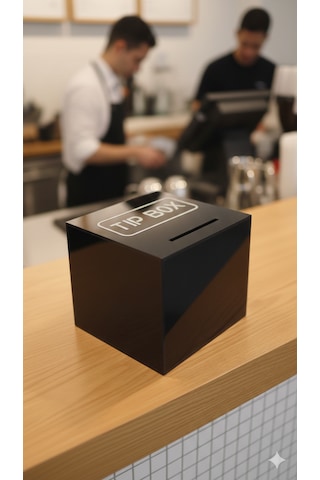 Kilitli Pleksi Masa Üstü Tip Box Bahşiş Kutusu Siyah 14x14xh13 Cm 1