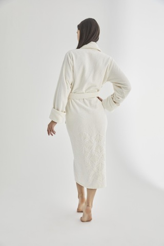 Şalyaka Jakarlı %100 Cotton Bayan Bornozu Krem