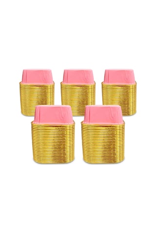 Kafem Muffin Kek Kapsülü Kare Pembe-altın 25li X 5 Paket - K35 Pembe + Altın