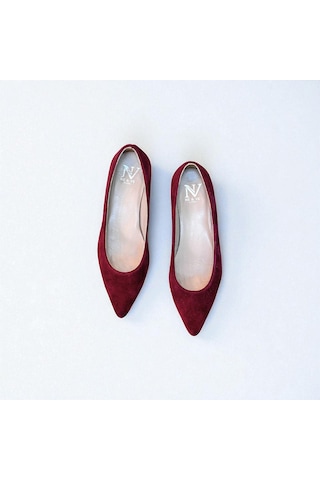 Ne&ve Shoes Bordo Süet Hakiki Deri Sivri Burun Şık Ve Rahat Günlük Babet