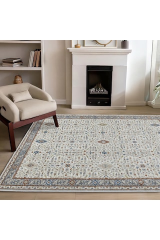 Motto Vintage Modern Dokuma Halı Oturma Odası Salon Halısı Y969a Wv15 Krem