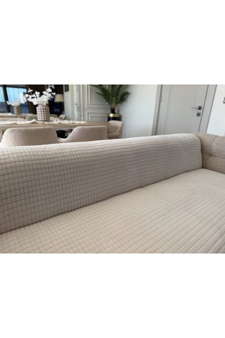 Kare Desen Süngerli Wellsoft Koltuk Örtüsü 170x215 Cm Krem