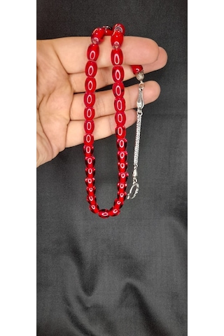 Sıkma Çubuk Kehribar Tesbih Fıçı Kesim Kırmızı Renk T-302