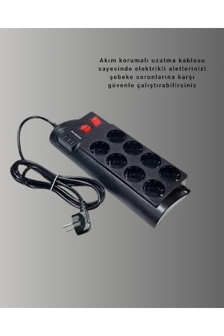 Hubrendy Tekno Isıya Dayanıklı Termal Akım Korumalı 8'li Priz Ve 3 Usb Girişli Uzatma Kablosu
