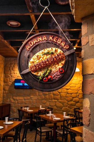 Adana Kebap Görselli İpli Mdf Ahşap Kapı Duvar Süsü, Restoran Dekoratif Tablo