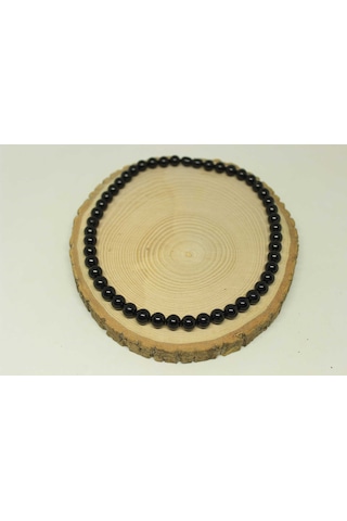 Obsidyen Taşı Kolye 8mm (Klipsli) Altın