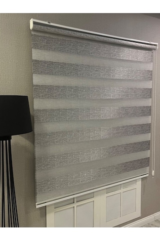 Delüks Zebra Stor Perde Geniş Plise Açık Gri Açık Gri