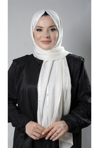 Krem Çizgili Şal Viskon Kumaş Bursa Dolama 202110 40 Krem