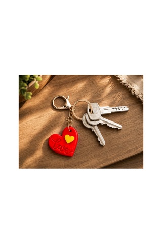El Yapımı Sarı Kırmızı Polimer Kil Love Kalpli Anahtarlık Romantik Hediyelik Kalp Anahtarlık Minimal Çanta Ve Anahtar Aksesuarı