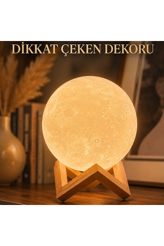 Ahşap Standlı Ay Gece Lambası Ev Ve Ofis Dekorasyon Lambası Renkli