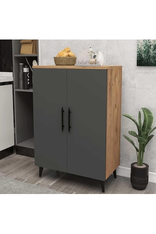 Reyo Home Enda 3 Raflı 2 Kapaklı Çok Amaçlı Dolap Antrasit - Çam