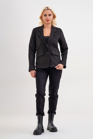 Bold & Young Kadın Baskılı Kadife Blazer Ceket Likralı Pamuklu Kumaş, Astarlı, Çift Cepli Siyah Desenli