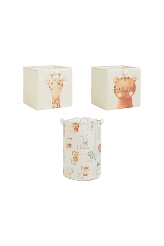 Ocean Home Textile 3'lü Çocuk Odası Sevimli Hayvanlar Kutu Sepet Set 2 Adet 33 X 30 X 33 / 1 Adet 36 X 50 Cm Ekru