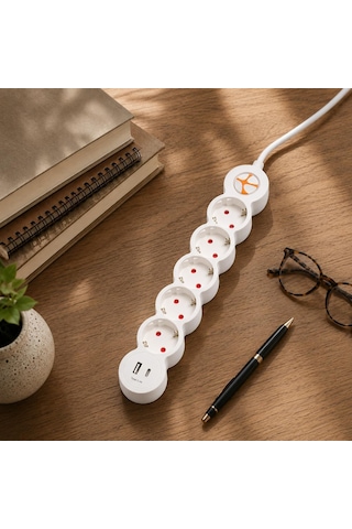 Tunçmatik Powerstrip 5 Plus Beşli Type-c + Usb Anahtarlı Grup Priz 5m 0