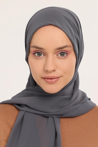 Hazır Pratik Lüks Geçmeli Lastikli Boneli Şifon Şal Füme