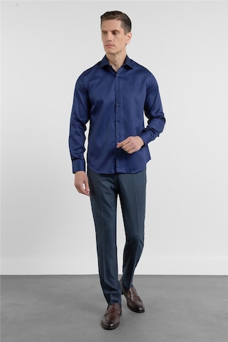 İmza Lacivert Saten İtalyan Yaka Uzun Kol Cepsiz Slim Fit Pamuk Gömlek 1004255231 XL