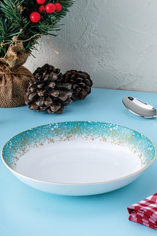İstanbul Porselen Starlight Fine Bone New Year Yılbaşı Çukur Tabak 22 Cm Mavi